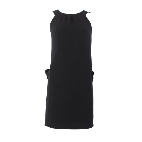 Oscar De La Renta Dress Sz 0 Black Bow Details Side Zip 100% Wool Dress