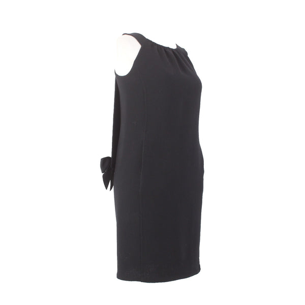Oscar De La Renta Dress Sz 0 Black Bow Details Side Zip 100% Wool Dress