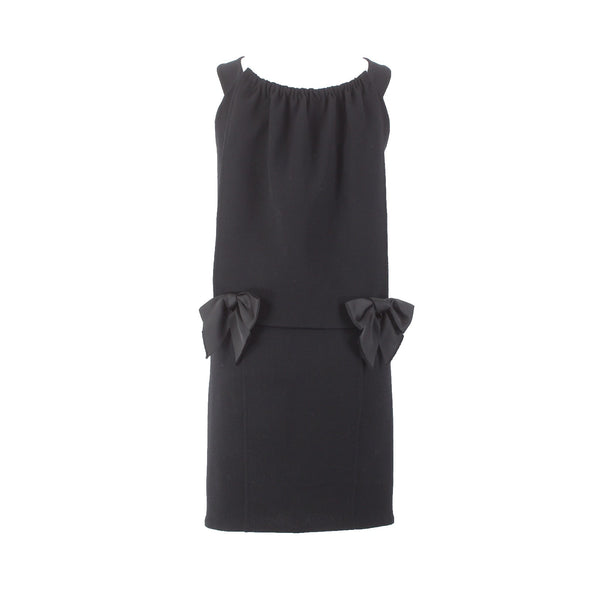 Oscar De La Renta Dress Sz 0 Black Bow Details Side Zip 100% Wool Dress