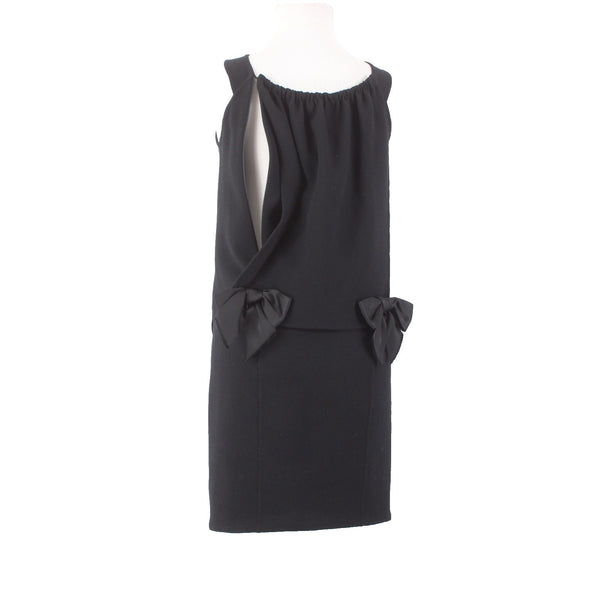 Oscar De La Renta Dress Sz 0 Black Bow Details Side Zip 100% Wool Dress