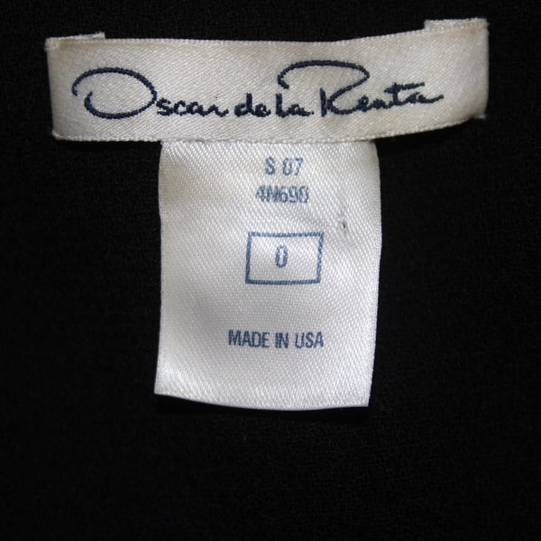 Oscar De La Renta Dress Sz 0 Black Bow Details Side Zip 100% Wool Dress