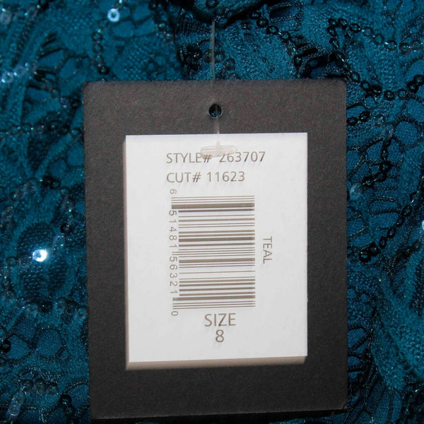 Marina NEW Sz 8 Teal Blue Lace Overlay Sequin Open Back Nylon Spandex Dress