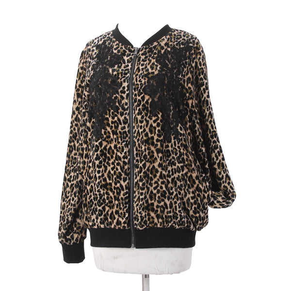 Gold Hawk Jacket Sz M Black Brown Animal Print Velour Rayon Silk Jacket