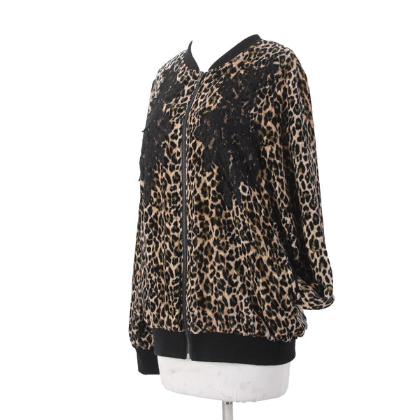 Gold Hawk Jacket Sz M Black Brown Animal Print Velour Rayon Silk Jacket