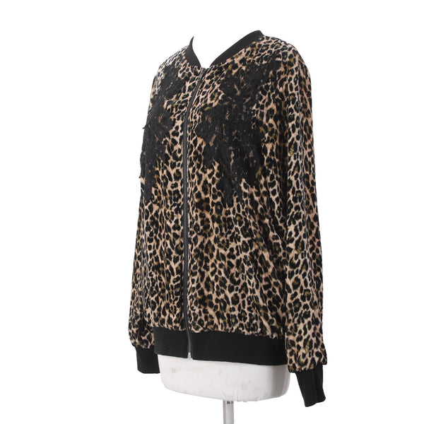 Gold Hawk Jacket Sz M Black Brown Animal Print Velour Rayon Silk Jacket