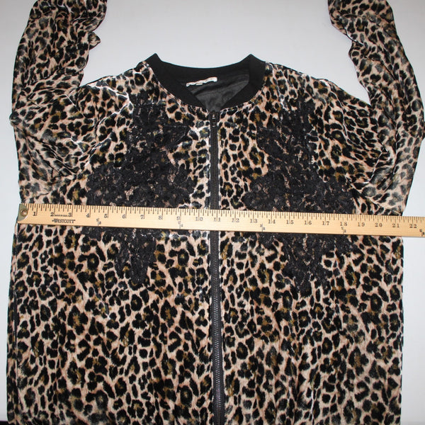 Gold Hawk Jacket Sz M Black Brown Animal Print Velour Rayon Silk Jacket