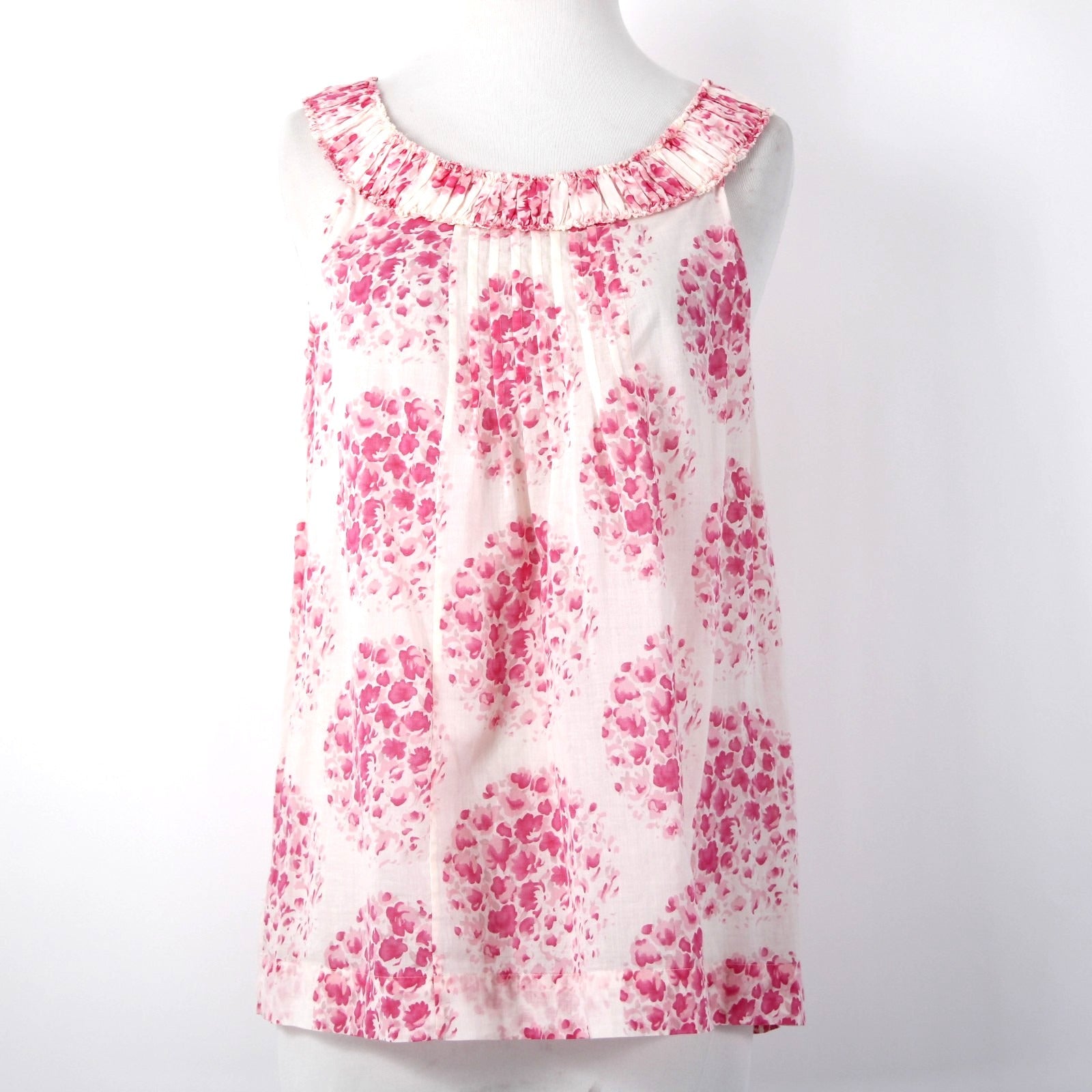 Rebecca Taylor Sz 4 Lt Pink Magenta Floral Pleated Raw Edge Collar Cotton Top
