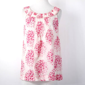 Rebecca Taylor Sz 4 Lt Pink Magenta Floral Pleated Raw Edge Collar Cotton Top