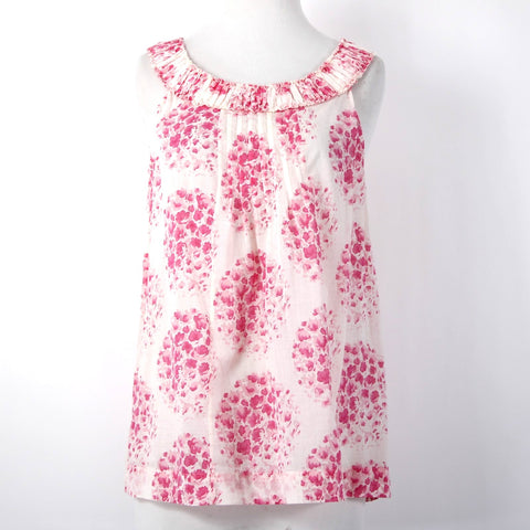 Rebecca Taylor Sz 4 Lt Pink Magenta Floral Pleated Raw Edge Collar Cotton Top