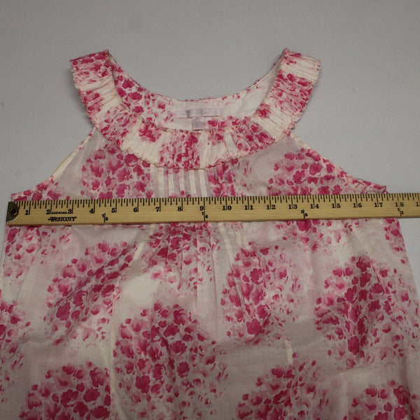 Rebecca Taylor Sz 4 Lt Pink Magenta Floral Pleated Raw Edge Collar Cotton Top