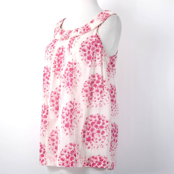 Rebecca Taylor Sz 4 Lt Pink Magenta Floral Pleated Raw Edge Collar Cotton Top