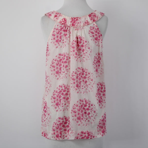 Rebecca Taylor Sz 4 Lt Pink Magenta Floral Pleated Raw Edge Collar Cotton Top
