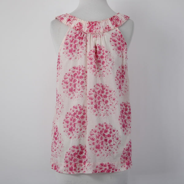 Rebecca Taylor Sz 4 Lt Pink Magenta Floral Pleated Raw Edge Collar Cotton Top