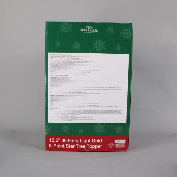 Kurt S Adler Tree Topper 30 Fairy Light Gold 8 Point Star 15.5" Tree Topper