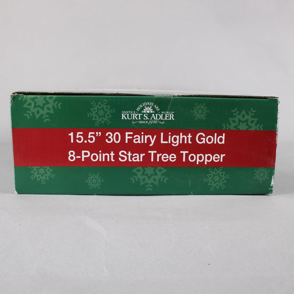 Kurt S Adler Tree Topper 30 Fairy Light Gold 8 Point Star 15.5" Tree Topper