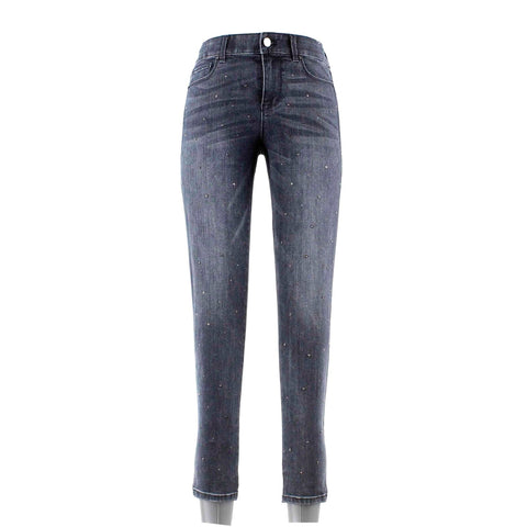 White Black The Skinny Ankle Sz 0 x 28 Black Faded Denim Stud Cotton Blend Jeans