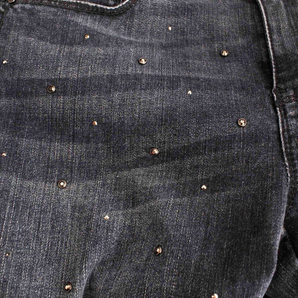 White Black The Skinny Ankle Sz 0 x 28 Black Faded Denim Stud Cotton Blend Jeans