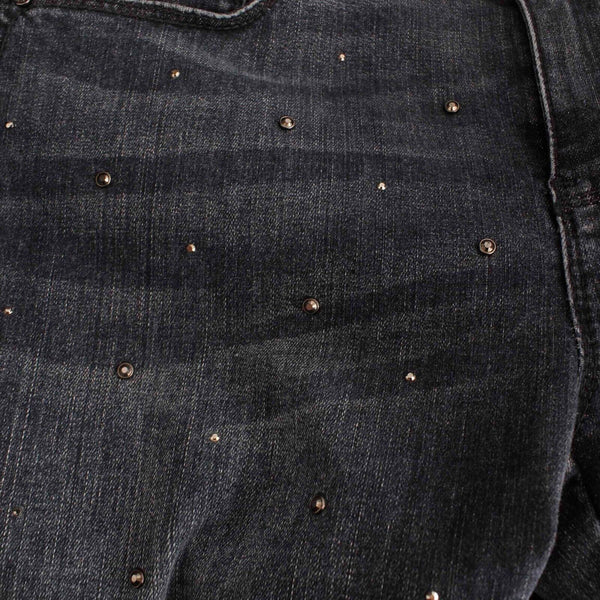 White Black The Skinny Ankle Sz 0 x 28 Black Faded Denim Stud Cotton Blend Jeans