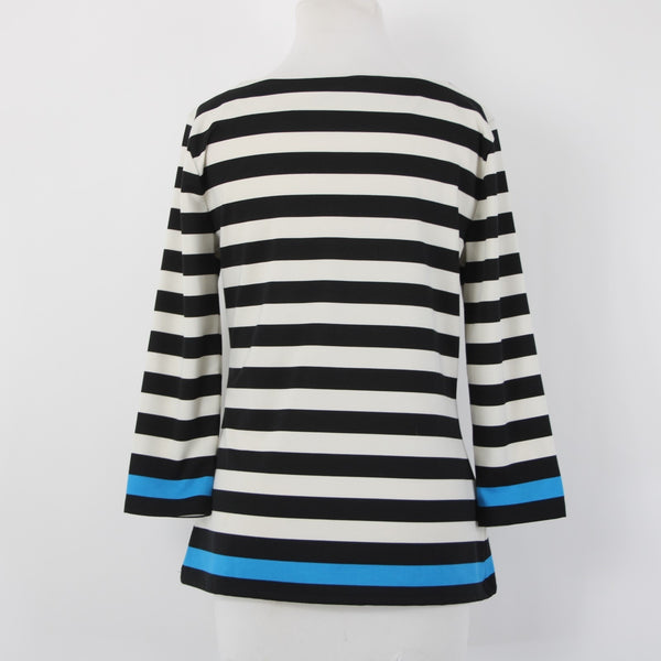 Ann Taylor Top Sz M Black White Blue Striped Pullover Polyester Spandex Top