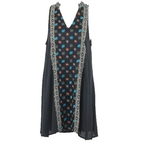 O'Neill NEW $64 Sz XS Black Aqua Multi Embroidered Stud Viscose Blend Dress