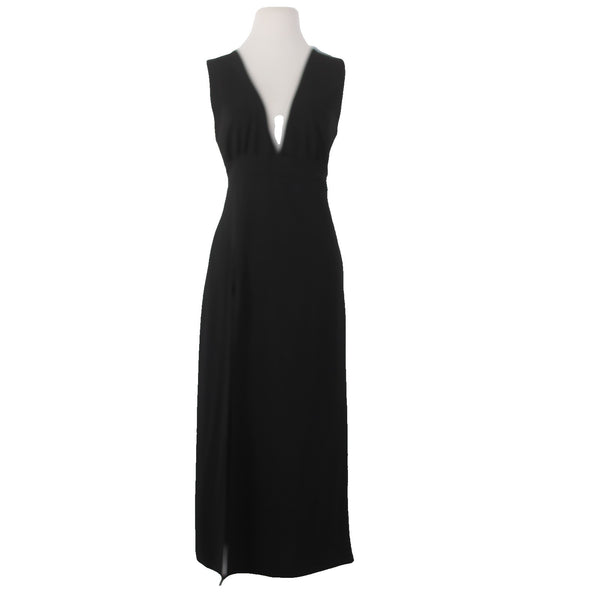 Nasty Gal Collection Dress Sz 8 Black Deep V Neck Side Leg Slit Polyester Dress