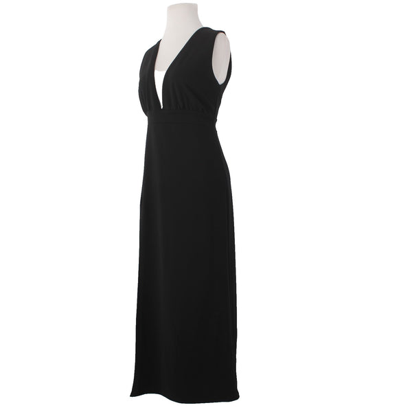 Nasty Gal Collection Dress Sz 8 Black Deep V Neck Side Leg Slit Polyester Dress
