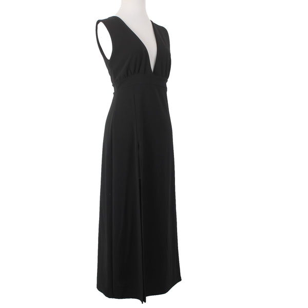Nasty Gal Collection Dress Sz 8 Black Deep V Neck Side Leg Slit Polyester Dress