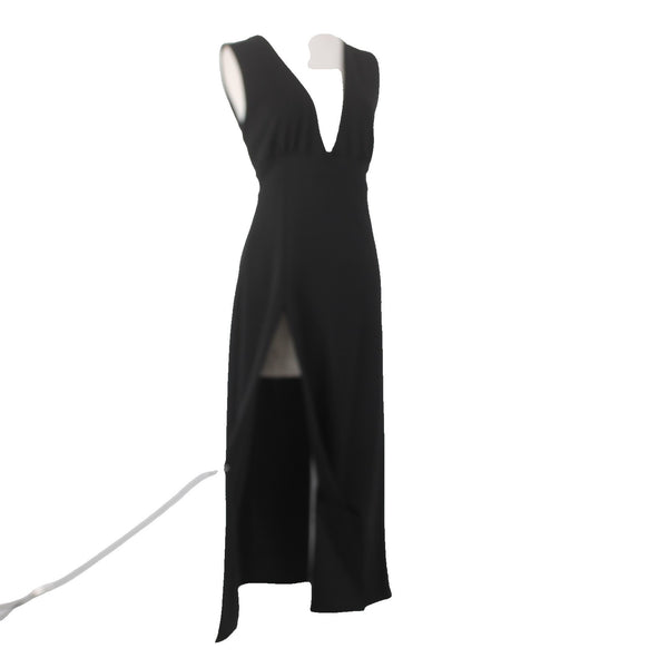 Nasty Gal Collection Dress Sz 8 Black Deep V Neck Side Leg Slit Polyester Dress