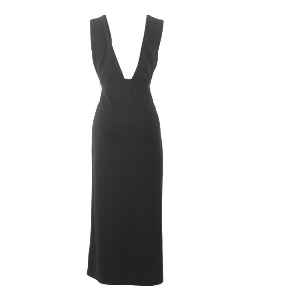 Nasty Gal Collection Dress Sz 8 Black Deep V Neck Side Leg Slit Polyester Dress