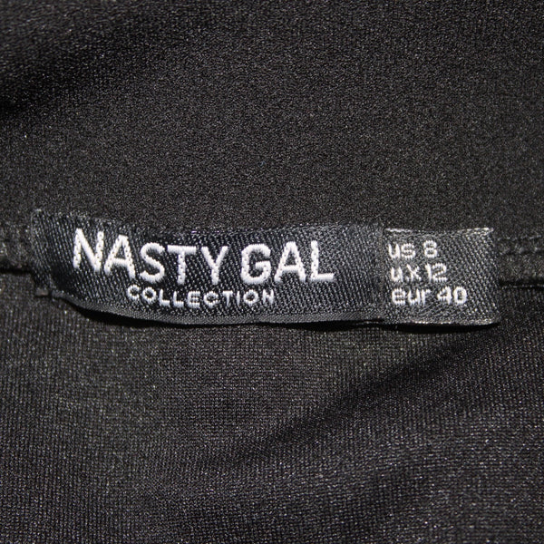 Nasty Gal Collection Dress Sz 8 Black Deep V Neck Side Leg Slit Polyester Dress
