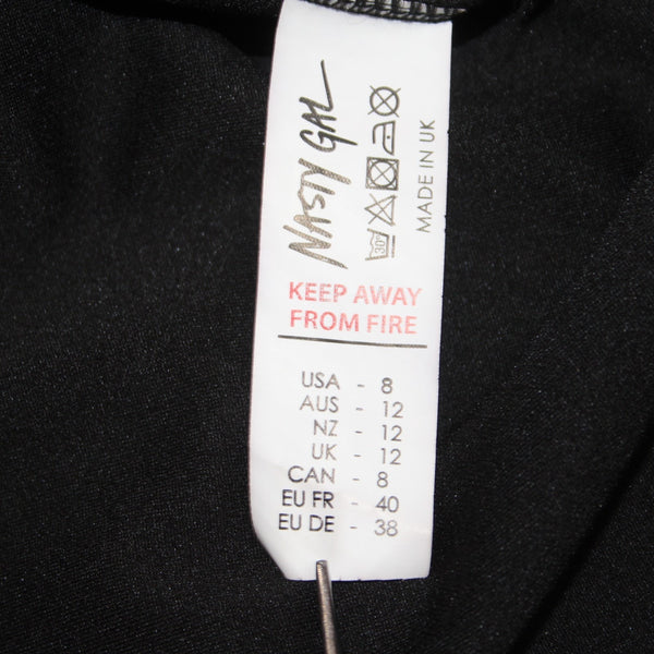 Nasty Gal Collection Dress Sz 8 Black Deep V Neck Side Leg Slit Polyester Dress