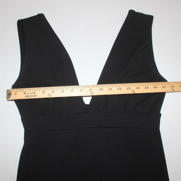 Nasty Gal Collection Dress Sz 8 Black Deep V Neck Side Leg Slit Polyester Dress