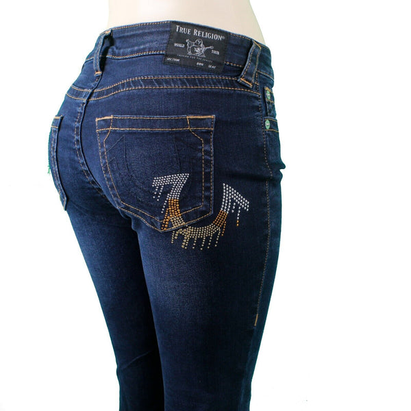 True Religion NEW $139 Sz 29 x 29 Dark Blue Denim Studs Skinny Cotton Blend Jean