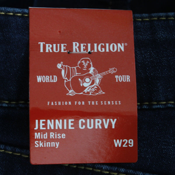 True Religion NEW $139 Sz 29 x 29 Dark Blue Denim Studs Skinny Cotton Blend Jean