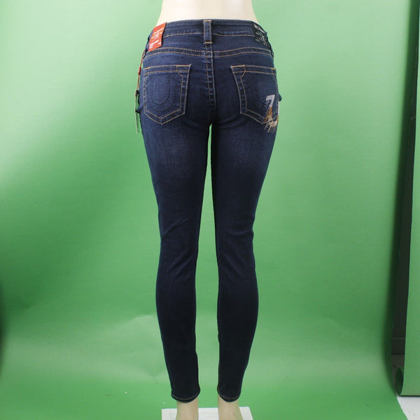True Religion NEW $139 Sz 29 x 29 Dark Blue Denim Studs Skinny Cotton Blend Jean
