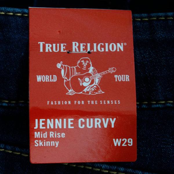 True Religion NEW $139 Sz 29 x 29 Dark Blue Denim Studs Skinny Cotton Blend Jean