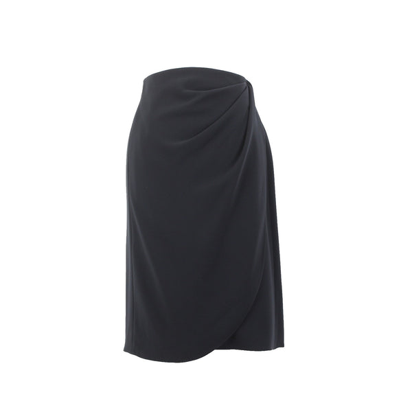 Armani Skirt Sz 10 Black Faux Waterfall Waist Wrap Detail Polyester Unline Skirt