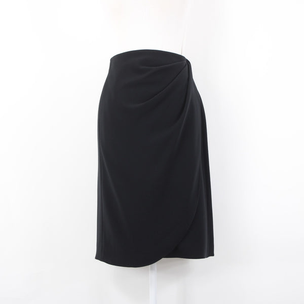 Armani Skirt Sz 10 Black Faux Waterfall Waist Wrap Detail Polyester Unline Skirt