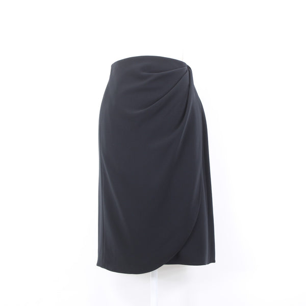 Armani Skirt Sz 10 Black Faux Waterfall Waist Wrap Detail Polyester Unline Skirt