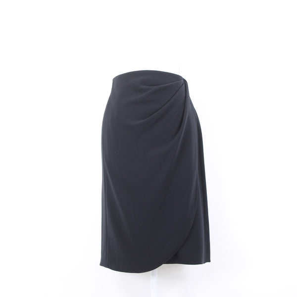 Armani Skirt Sz 10 Black Faux Waterfall Waist Wrap Detail Polyester Unline Skirt