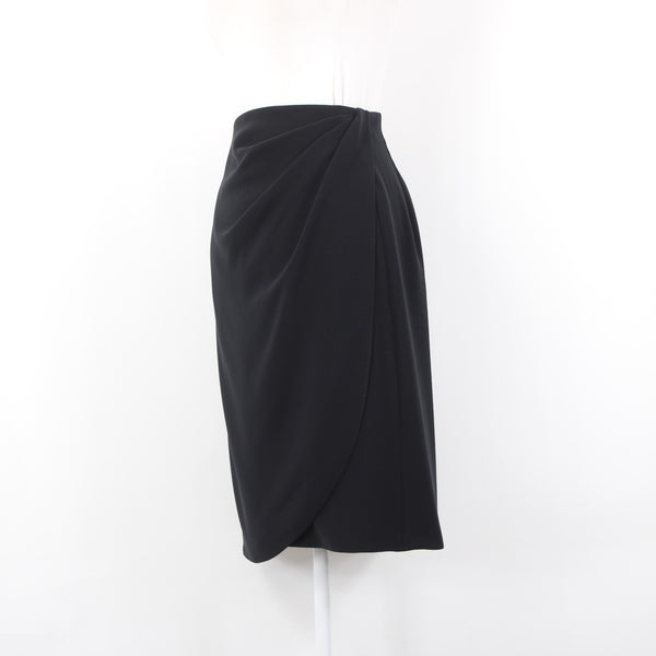 Armani Skirt Sz 10 Black Faux Waterfall Waist Wrap Detail Polyester Unline Skirt