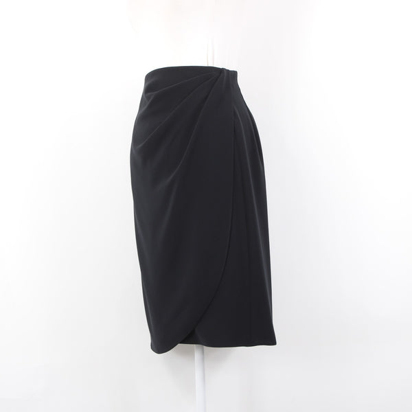 Armani Skirt Sz 10 Black Faux Waterfall Waist Wrap Detail Polyester Unline Skirt