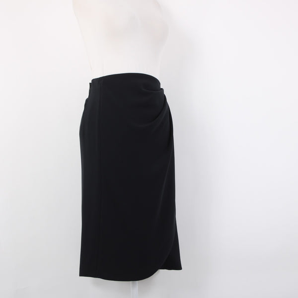 Armani Skirt Sz 10 Black Faux Waterfall Waist Wrap Detail Polyester Unline Skirt