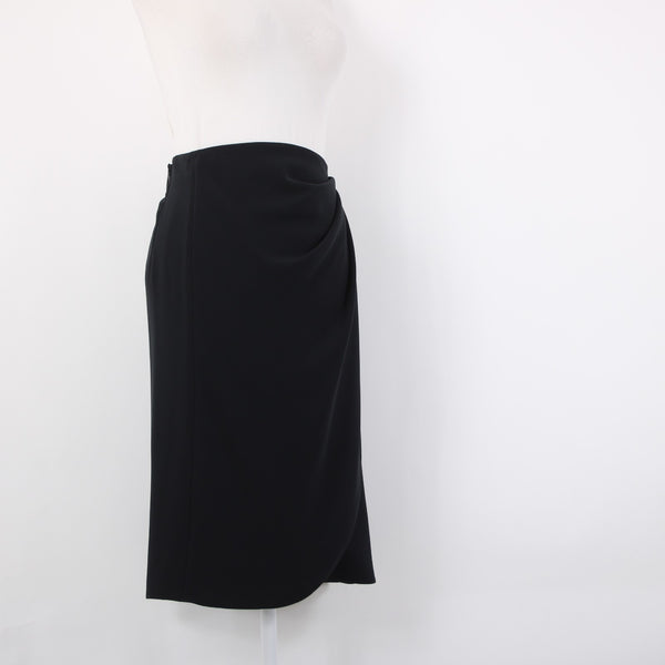 Armani Skirt Sz 10 Black Faux Waterfall Waist Wrap Detail Polyester Unline Skirt