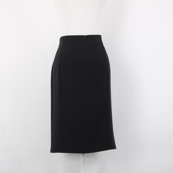 Armani Skirt Sz 10 Black Faux Waterfall Waist Wrap Detail Polyester Unline Skirt