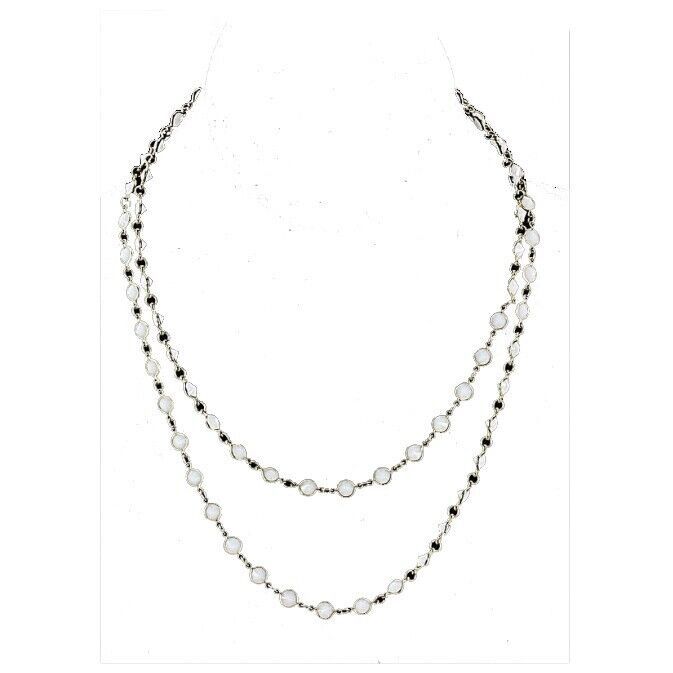 Tiger Lily White Glass Crystal Bezel Set in Gold 56" Chain