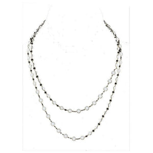 Tiger Lily White Glass Crystal Bezel Set in Gold 56" Chain