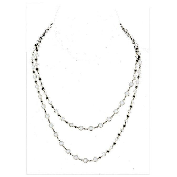 Tiger Lily White Glass Crystal Bezel Set in Gold 56" Chain