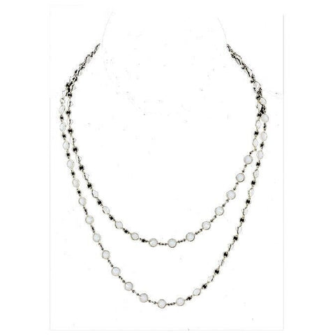Tiger Lily White Glass Crystal Bezel Set in Gold 56" Chain