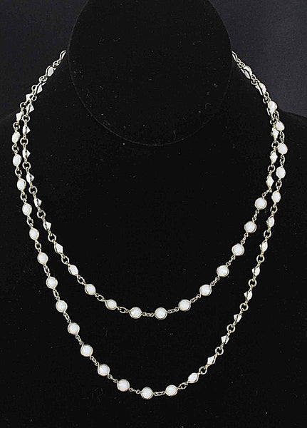 Tiger Lily White Glass Crystal Bezel Set in Gold 56" Chain
